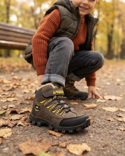 Resim Çocuk Outdoor Trekking Kışlık Bağcıklı Cırtlı Spor Bot