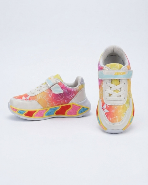 Resim Kız Çocuk Renkli Taban Yıldız Desenli Cırtlı Günlük Sneaker Spor Ayakkabı