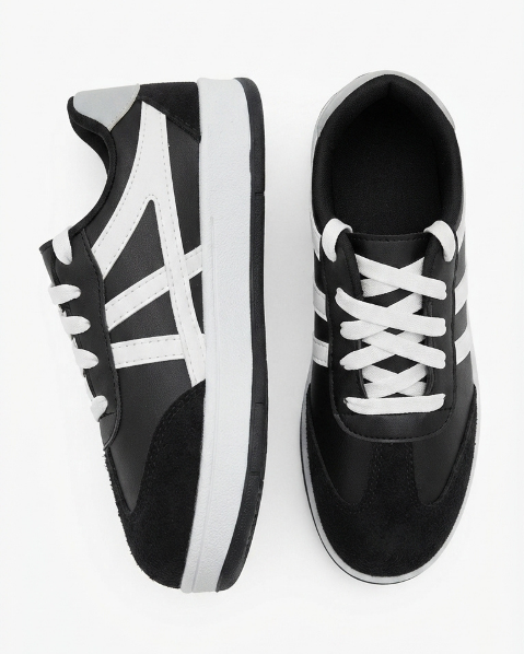 Resim Kadın Şeritli Bağcıklı Düz Taban Sneakers Spor Ayakkabı