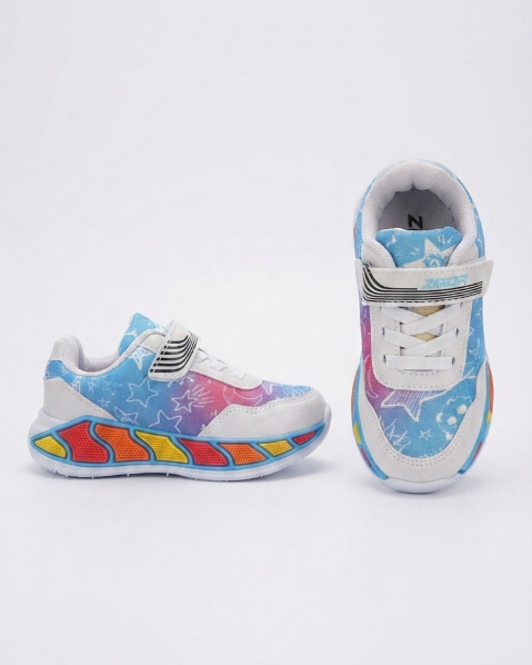 Resim Kız Çocuk Renkli Taban Yıldız Desenli Cırtlı Günlük Sneaker Spor Ayakkabı