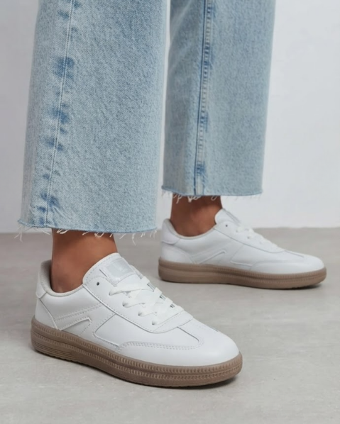Resim Kadın Kauçuk Taban Deri Ve Süet Görünümlü Bağcıklı Sneaker Spor Ayakkabı