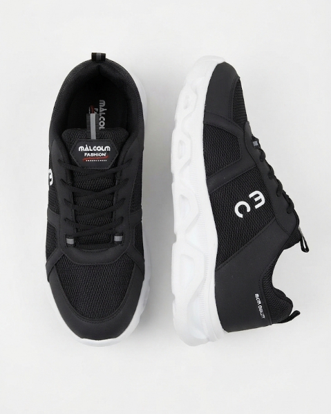 Resim Erkek Desen Tabanlı Bağcıklı Sneaker Spor Ayakkabı
