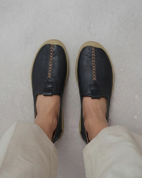 Resim Kadın Loafer Ayakkabı Deri Görünümlü Rahat Günlük Comfort Ayakkabı