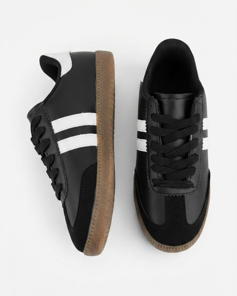Resim Kadın Yandan Şeritli Bağcıklı Düz Taban Sneakers Spor Ayakkabı