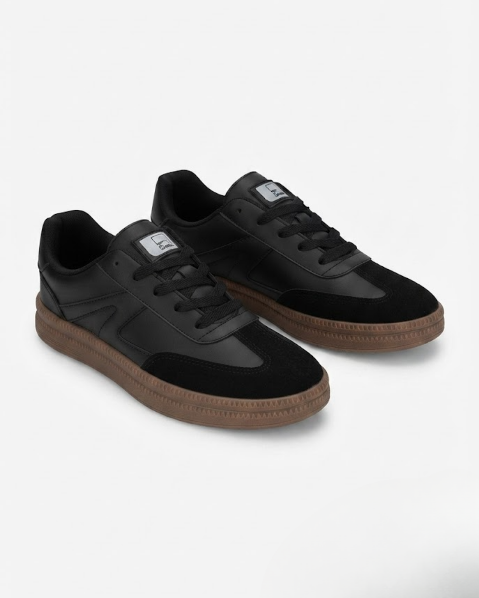 Resim Kadın Kauçuk Taban Deri Ve Süet Görünümlü Bağcıklı Sneaker Spor Ayakkabı