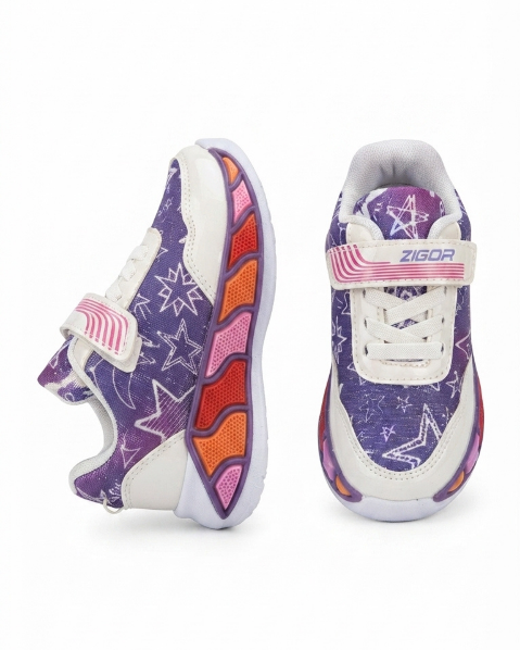 Resim Kız Çocuk Renkli Taban Yıldız Desenli Cırtlı Günlük Sneaker Spor Ayakkabı