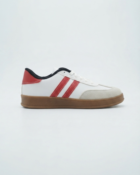 Resim Kadın Yandan Şeritli Bağcıklı Düz Taban Sneakers Spor Ayakkabı