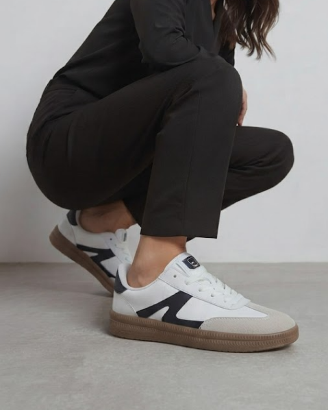 Resim Kadın Kauçuk Taban Deri Ve Süet Görünümlü Bağcıklı Sneaker Spor Ayakkabı