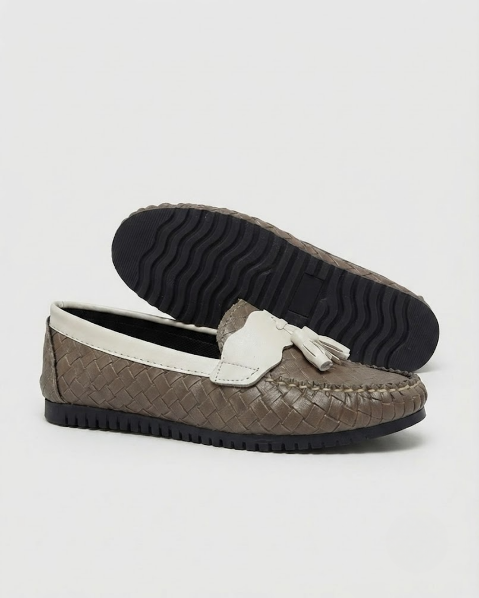Resim Kadın Örgü Desenli Püsküllü Rahat Comfort Loafer Ayakkabı