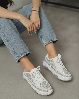 Resim Kadın Sneaker 4 Cm Taban Bağcıklı  Taş İşlemeli Kotnel Keten Spor Ayakkabı