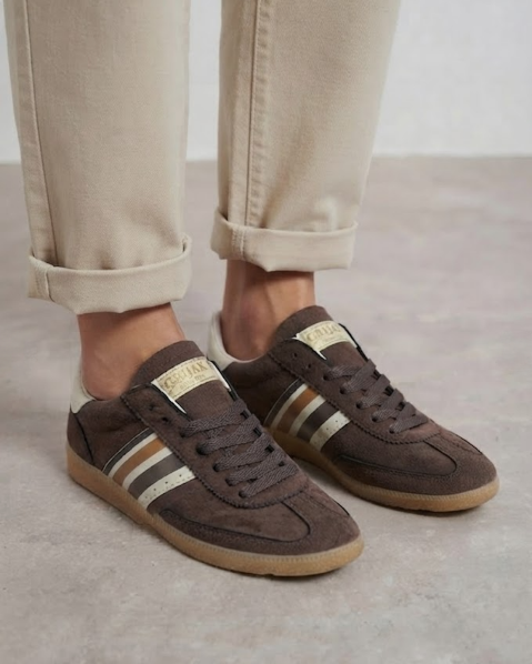Resim Kadın Süet Yanı Çizgili Bağcıklı 2 Cm Taban Sneaker Spor Ayakkabı