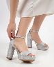 Resim Kadın Simli Bilek Kemerli 9 Cm Platform Topuklu Abiye Ayakkabı