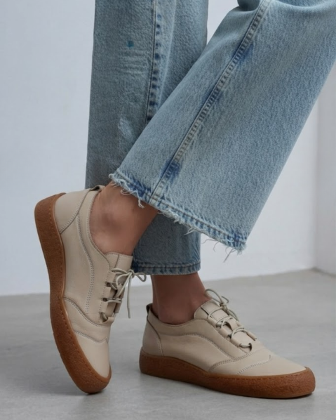 Resim Kadın Taba Kauçuk Taban Bağcıklı Sneaker Günlük Rahat Spor Ayakkabı