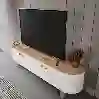 Resim Bohem Oval TV Sehpası Ceviz - Beyaz